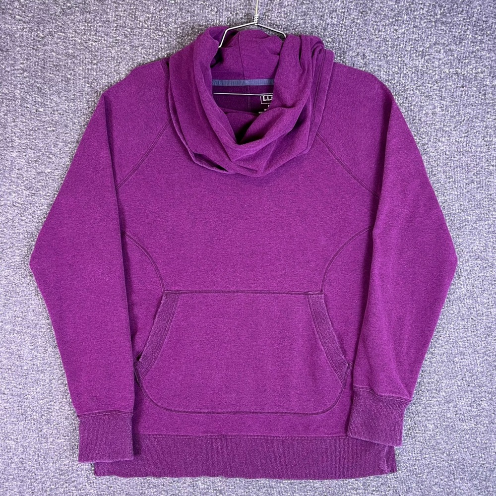 LL Bean Sweatshirt Womens M Magenta Purple Cowl Neck Pullover Thumbhole Fleece